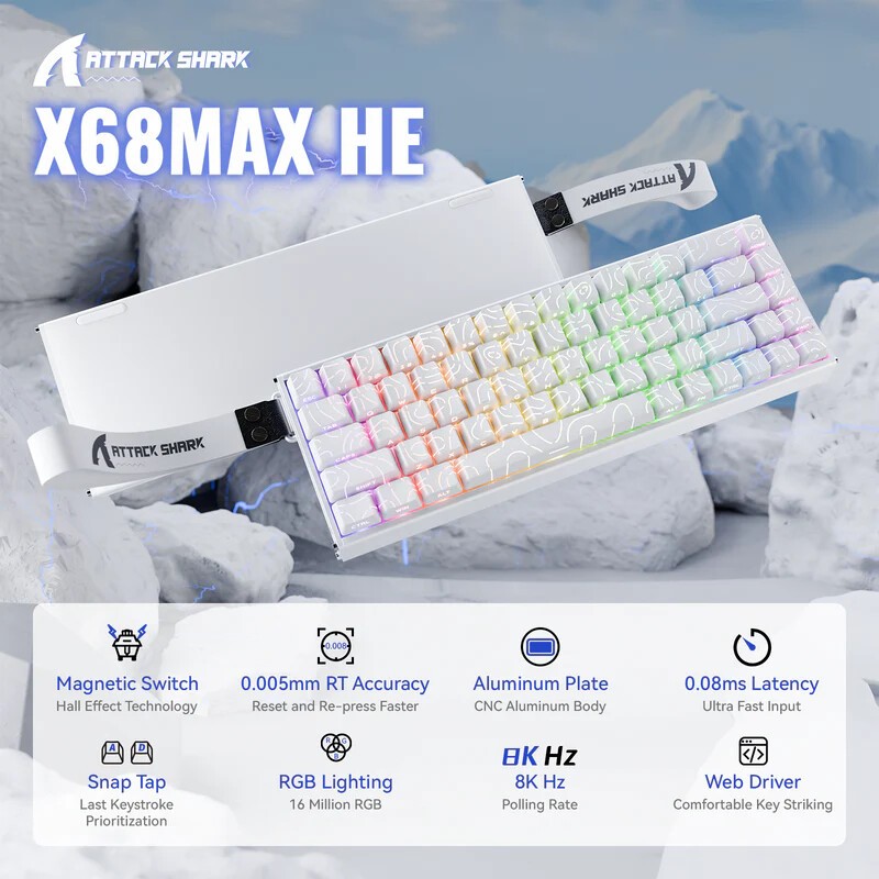 ATTACK SHARK X68MAX HE Rapid Trigger Aluminum Keyboard Magnetic Switch ...