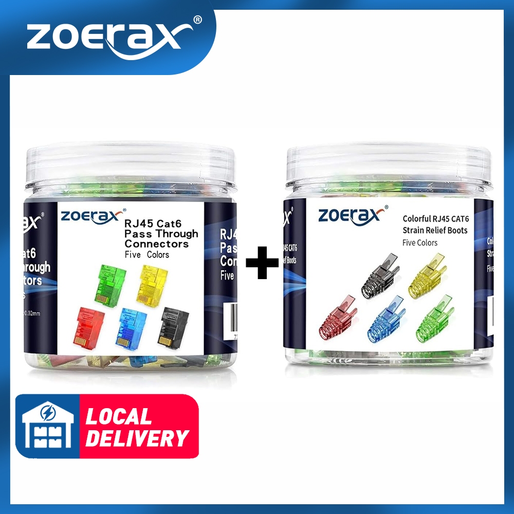 ZoeRax 200-Piece 5-Color RJ45 Cat6 Cat5e UTP Punch-Down Modular Plugs ...