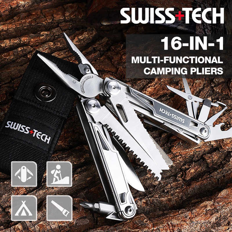 SWISS TECH-16 in 1 Camping Multitool Multi Folding Plier Wire Stripper ...
