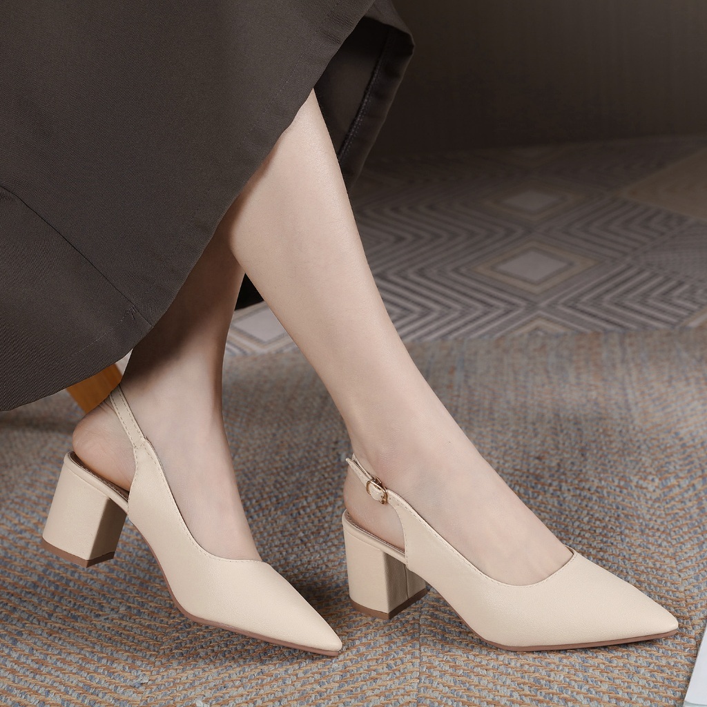 FX 4 color Korean Women Pointed Toe Office Work Block Heels Shoes ...