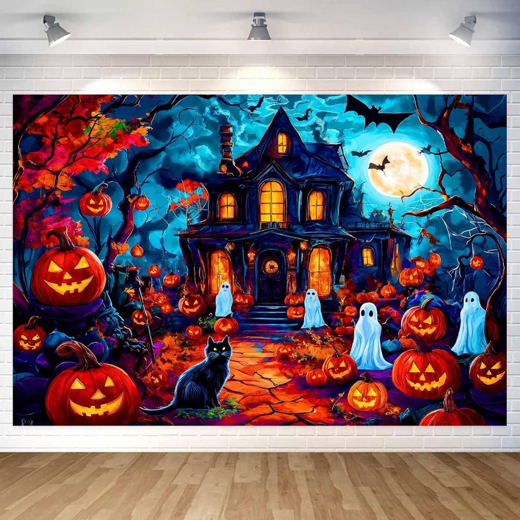 Toile De Fond Halloween – Cimetière Effrayant Avec Citrouilles – Décoration Vinyle