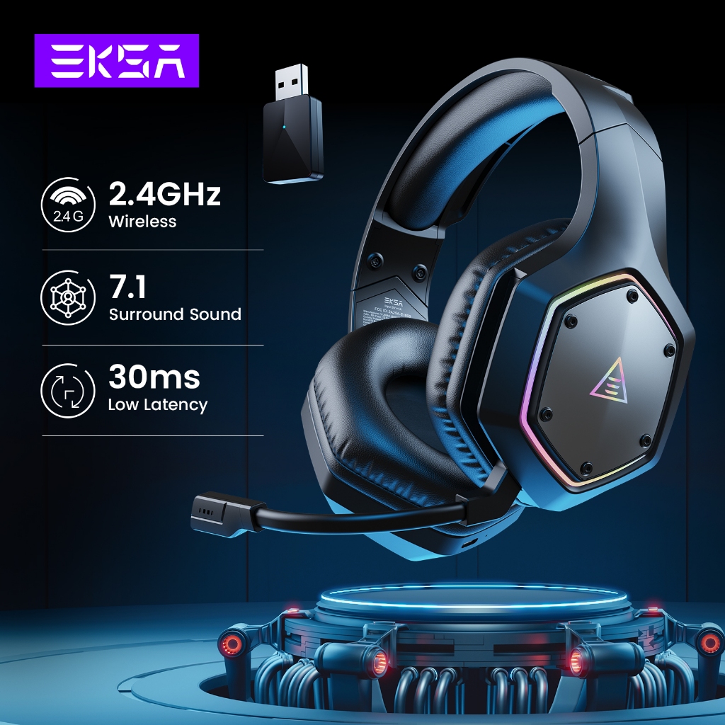 EKSA E1000 WT Wireless Gaming Headphones with ENC Noise Cancelling  Mic for PC/PS4/PS5/Xbox