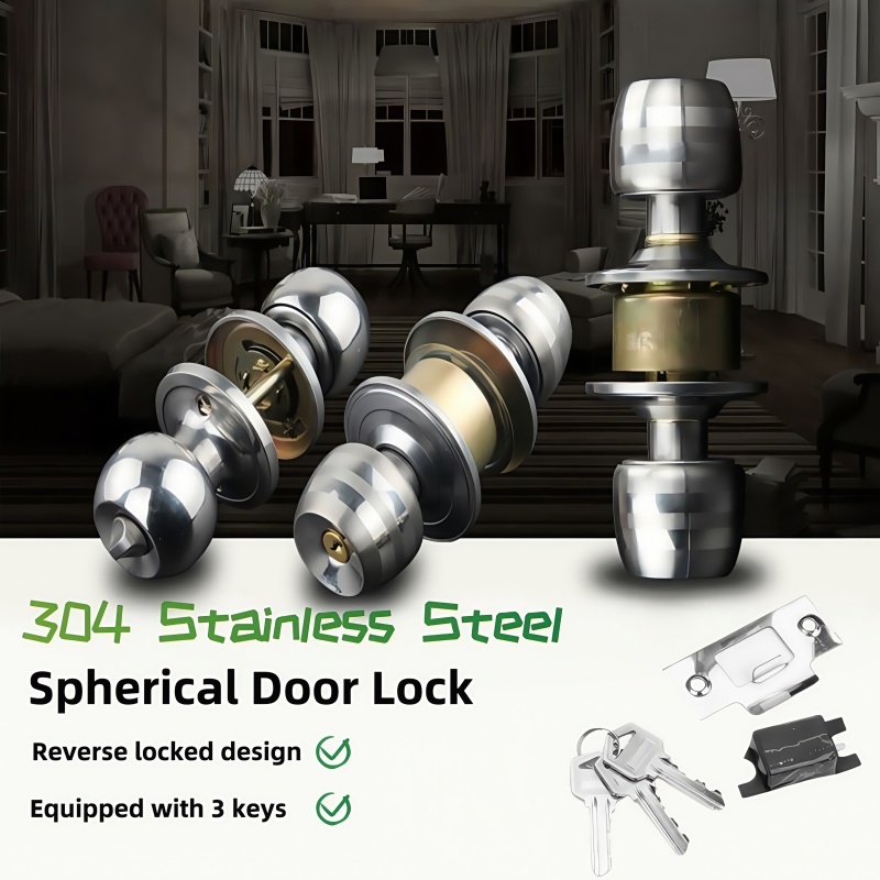 Hardware Mute Bathroom Door Knob Ball Lock Set With 3 Keys Inclued ...