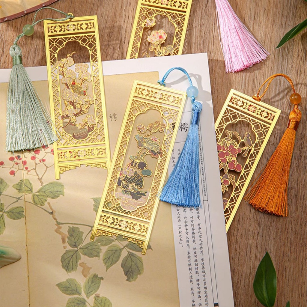 Metal Bookmark With Tassel, Oil Painting Bookmark, Golden Hollow Bookmark, Unique Bookmark For Reading For Art Lovers, Women, Kids, Students, Teachers Or Book Lovers, 4 Pack