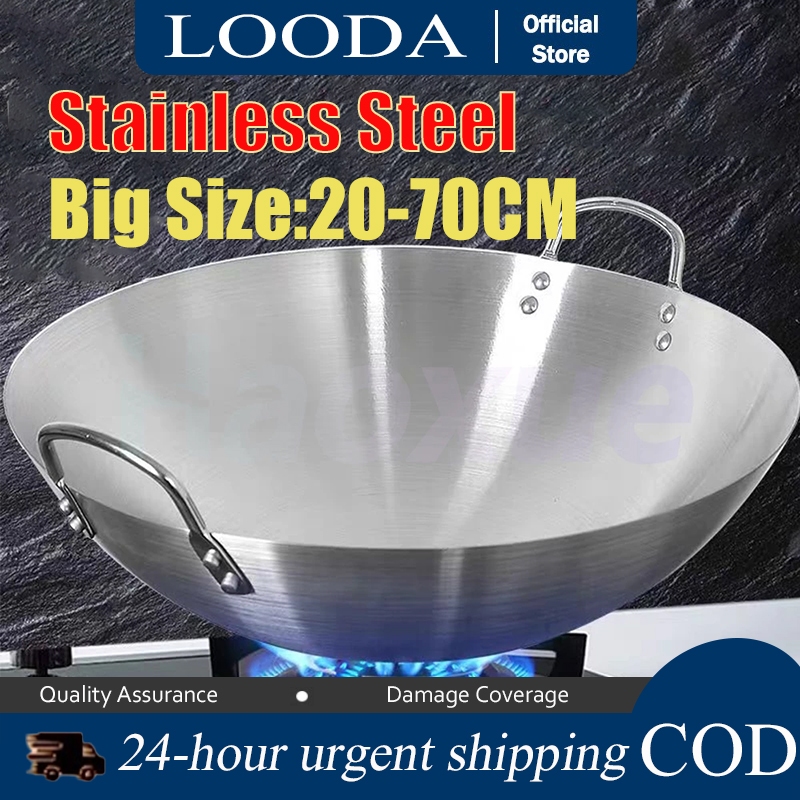 20cm-70cm Non-stick Pan StainlessSteel Large Wok Frying Pan Thick ...