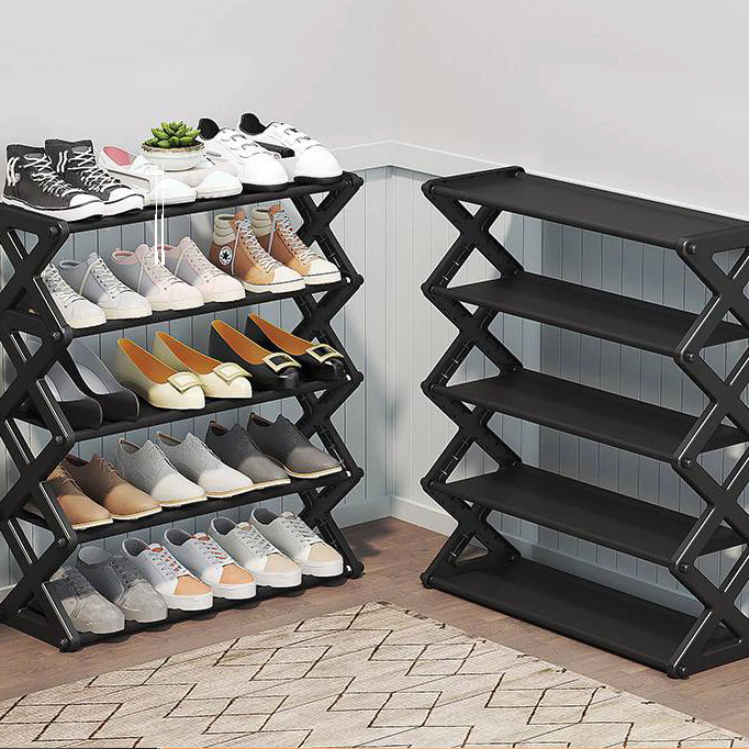 5 Layer foldable Shoes Rack Tier Colored Stackable Stainless steel ...