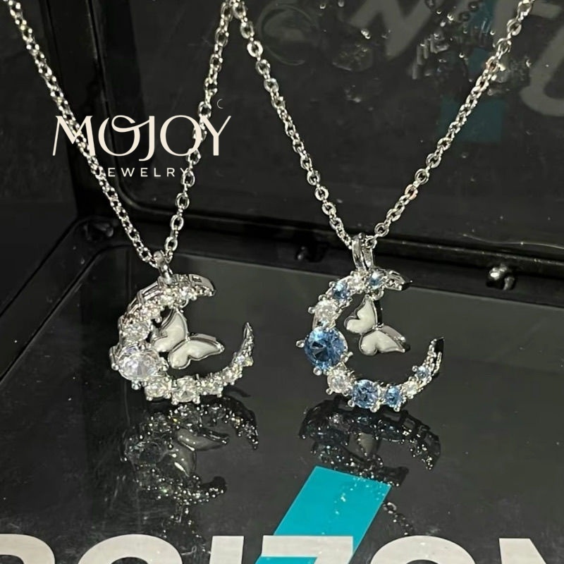 MOJOY Moon Diamond Butterfly Necklace Ins Simple Clavicle Chain for ...