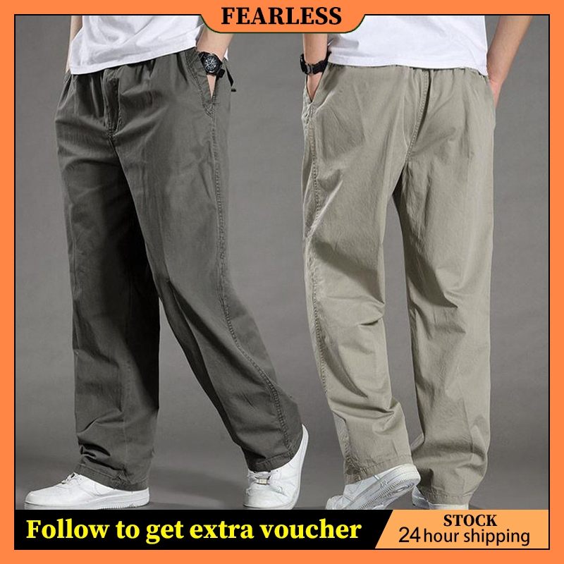 FEARLESS Solid Color Elastic Waist Pants Loose Casual Joggers for MAN ...