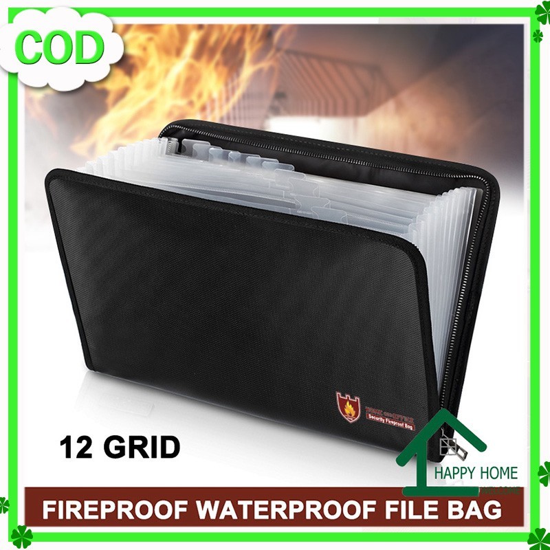 Fireproof Document Bag 12 Pockets Waterproof Fire Resistant Safe ...