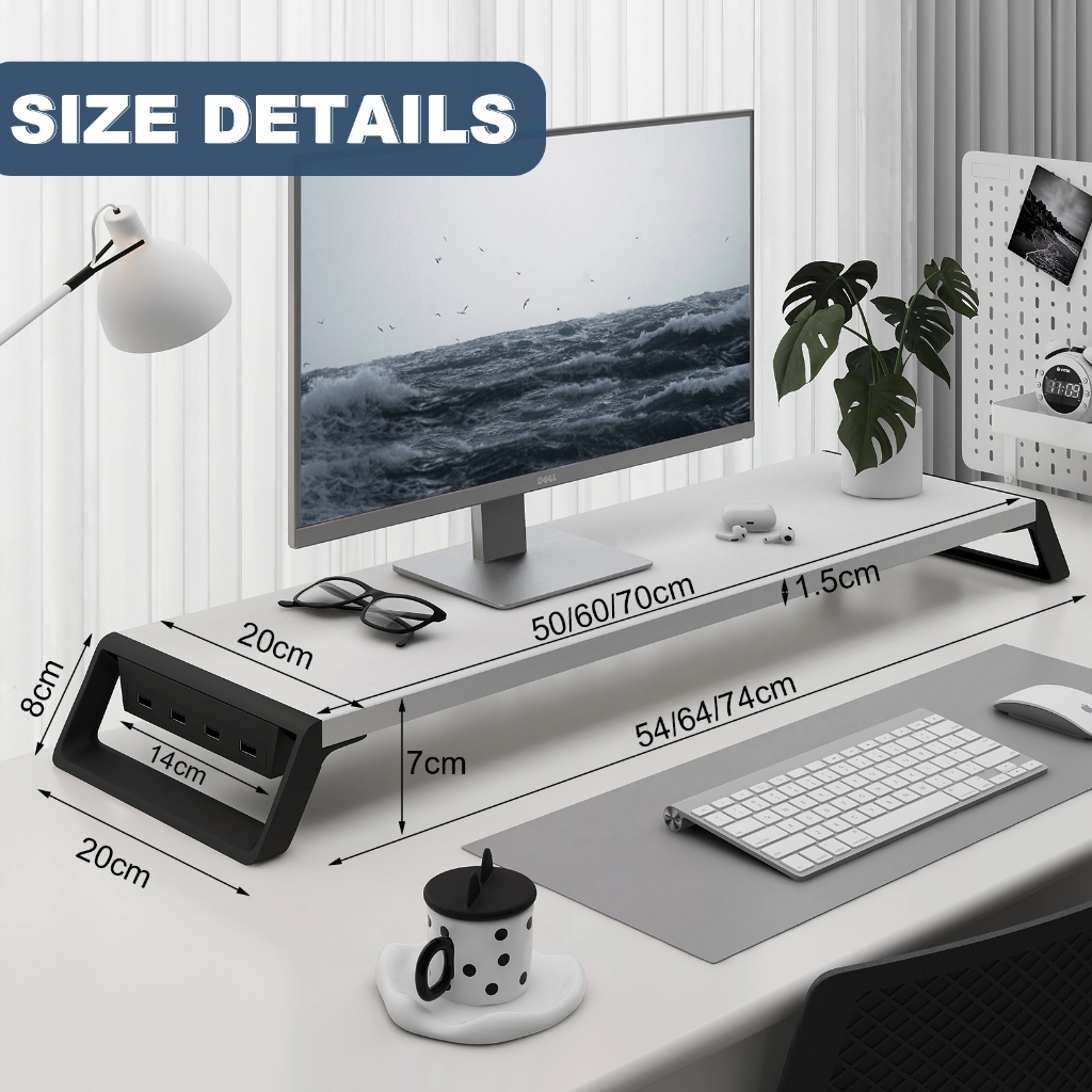With USB Computer Monitor Stand Riser Desktop Storage Rack | Shopee ...