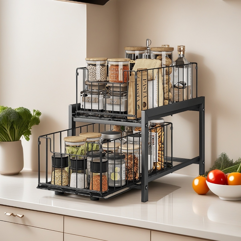 2-layer kitchen rack cabinet multifunctional with sliding storage rack ...