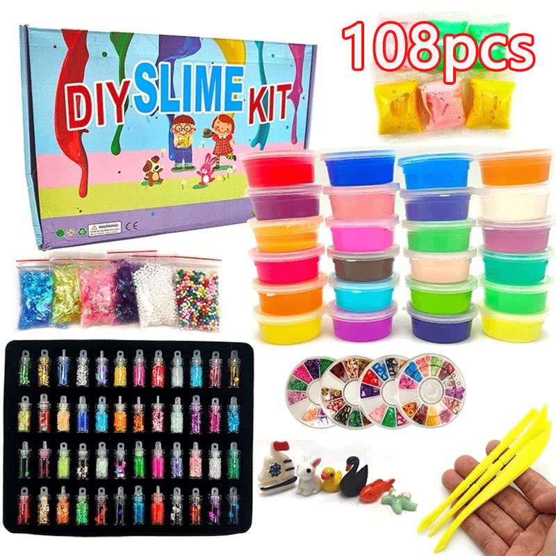 108 PCS DIY Slime Kit Air Dry Clay,Colorful Children Modeling Soft Clay ...