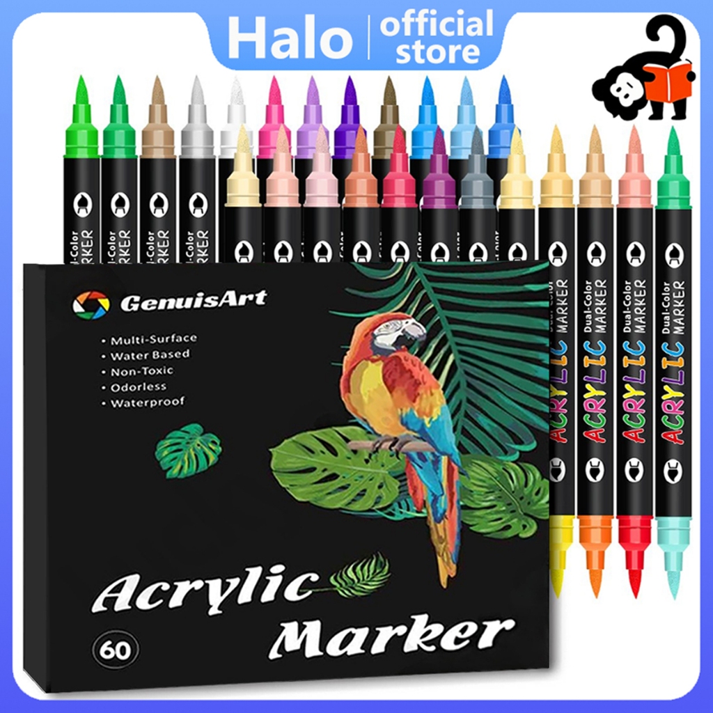 60Colors Dual-Head Acrylic marker Pen Coloring Set Painting Color Pen ...