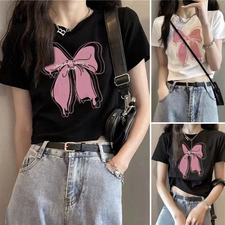 Women's Summer Short T-Shirt Korean Style Slim Short Sleeve Fashion ...