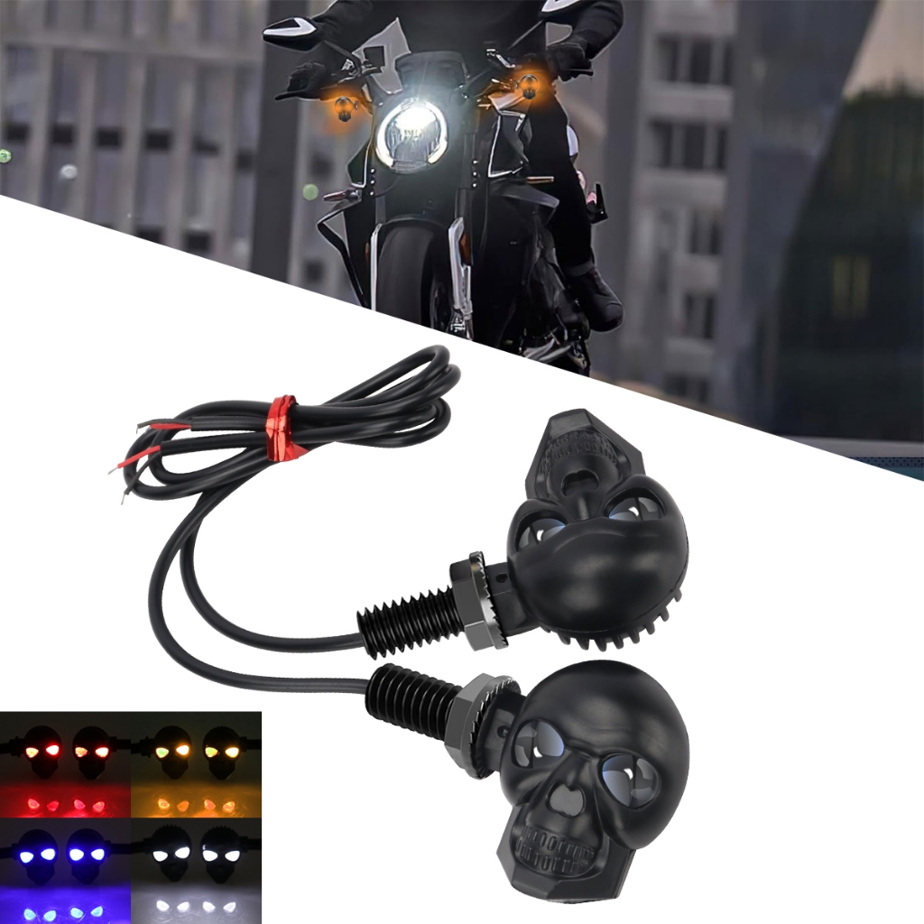 2pcs Mini Motorcycle Led Turn Signal Light Skull Shape DRL Indicators ...