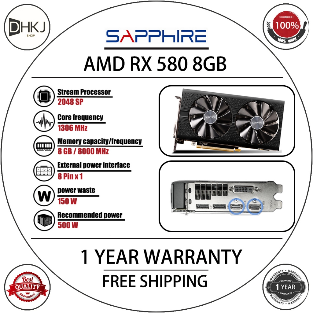 99% New SAPPHIRE RX 580 8GB 2048SP Graphics Cards 8GB ETH AMD Radeon RX580  Ethereu Video Screen Cards GPU Desktop Computer Game