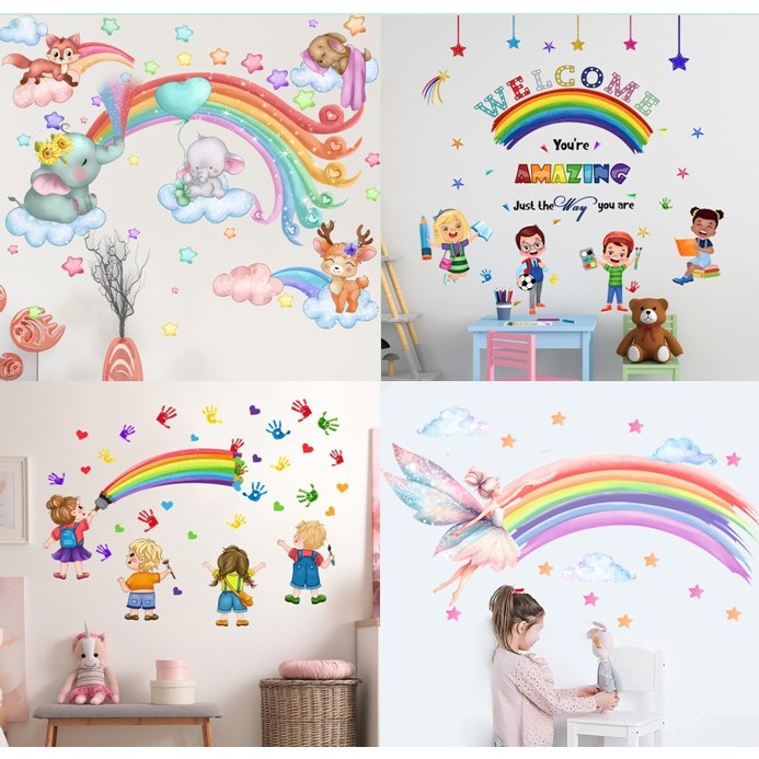 Self-Adhesive Variety Rainbow Theme Cartoon Character Animal Love Wall ...