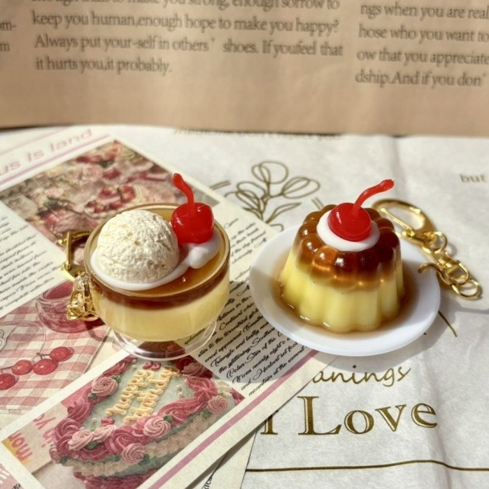 Pudding Ornaments Showa Style Ice Cream Keychain Bag Pendant Photo ...