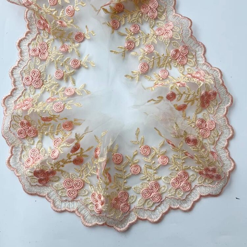 1 Yard Pink Embroidered Lace Trim Ribbon Wedding Applique For Clothing ...
