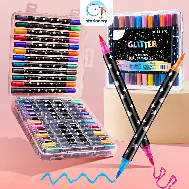 24/48Colors Dual Tip Glitter Drawing Color Pen Set Markers Metallic ...