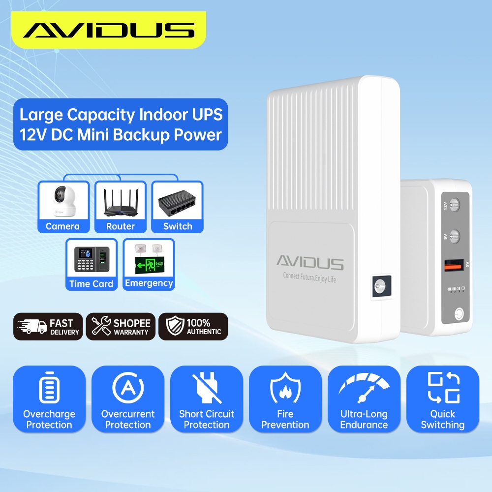 AVIDUS S110 10400mAh 2A Mini UPS Backup Power Supply 5V 9V 12V Voltage ...