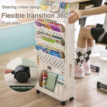 Movable Bookshelf with Wheel Classroom Desktop Textbook Storage Rack ...