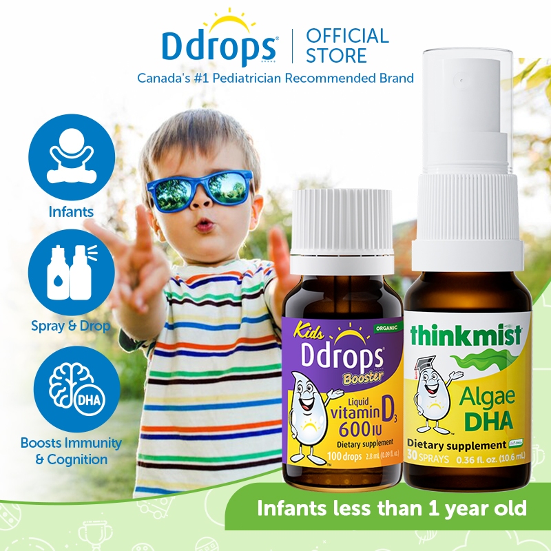 Ddrops Kids Brain & Eye Combo – Liquid Vitamin D3 600IU + Algal Oil DHA ...