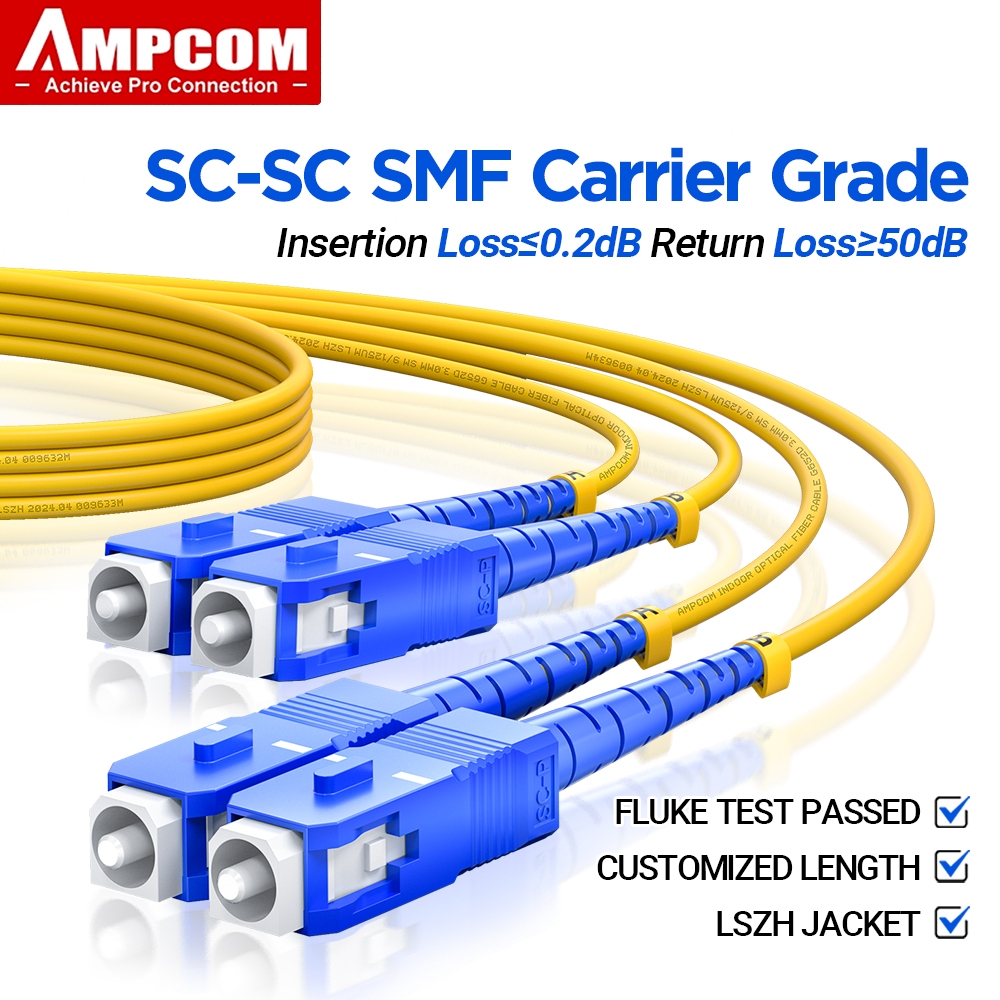 AMPCOM OS1/2 SC-SC Duplex Fiber Optic Cable 10G Gigabit Singlemode 9 ...