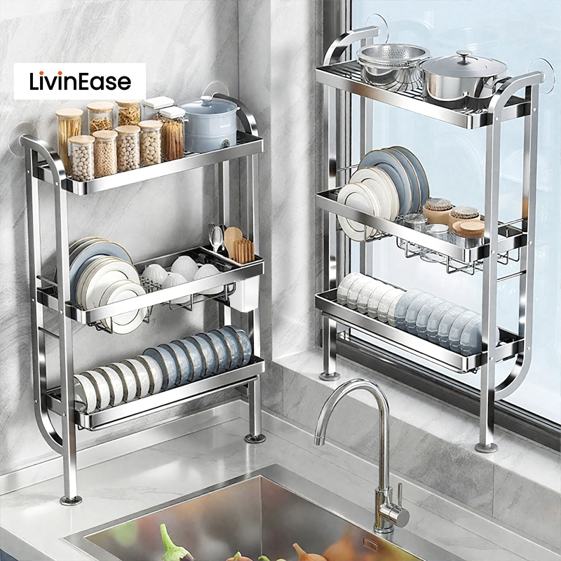 LivinEase【304 Stainless Steel 】Wall Mounted Dish Drying Rack With ...