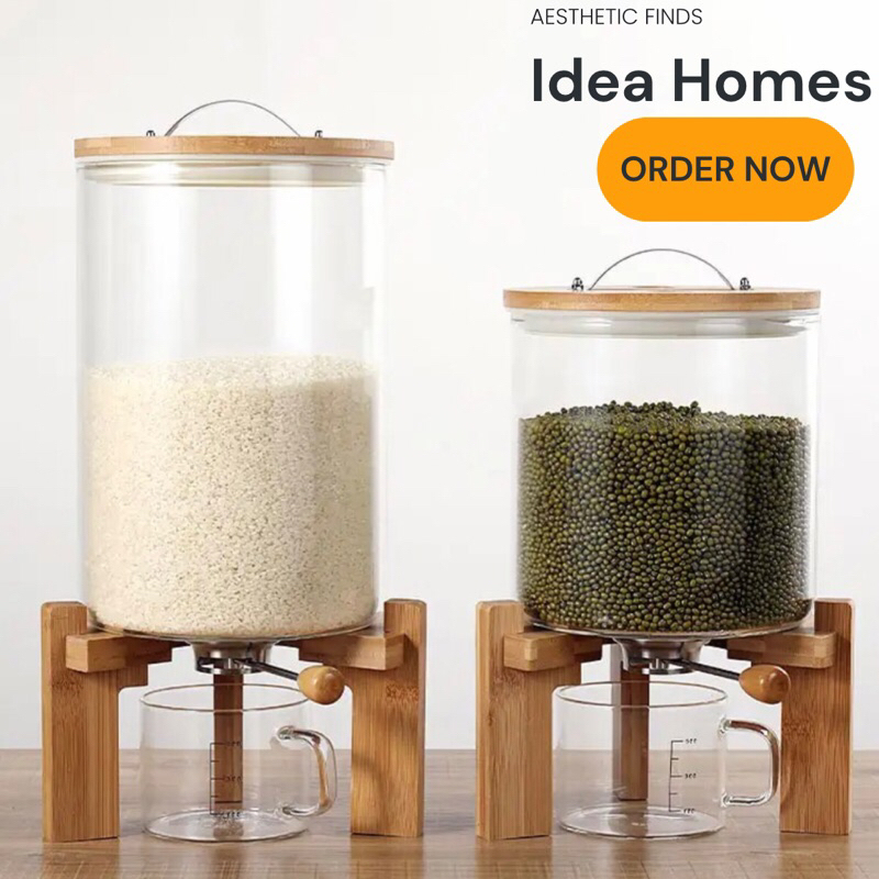 Airtight Borosilicate Glass Rice Dispenser with Bamboo Lid Kitchen ...