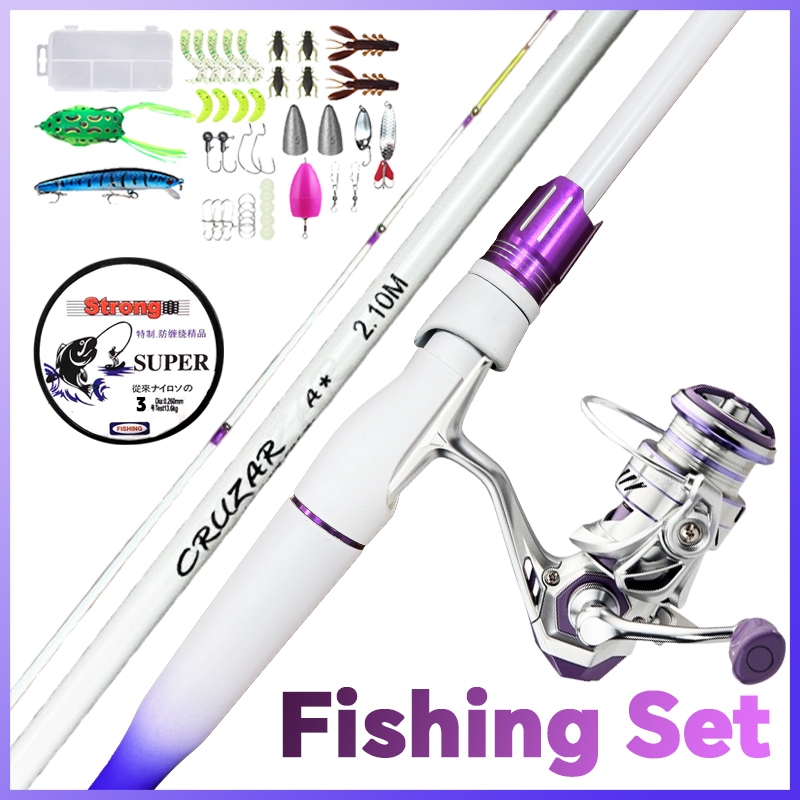 Fishing Rod Full Set Spinning Rod purple Ultra light 1.8M-2.1M Max Load ...