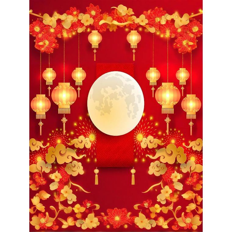 Happy Mid Autumn Festival Backdrop Moon Festival Mooncakes Lanterns Mid ...