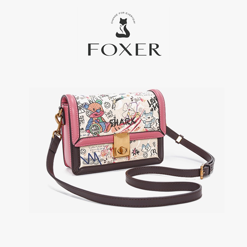 FOXER Women's Shoulder Bag Square Graffiti Collection Pink Cute Stylish ...