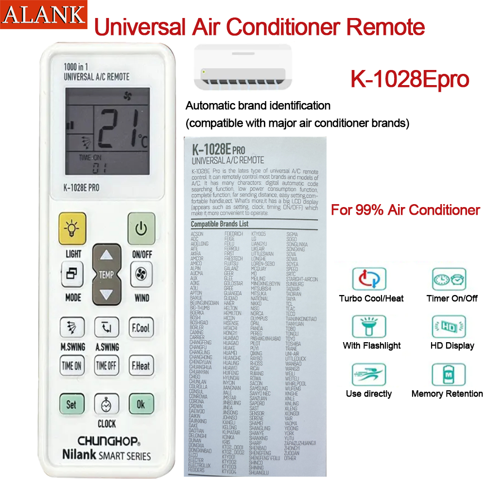 ALANK Universal Air Conditioner Remote Control K-1028Epro Suitable for ...