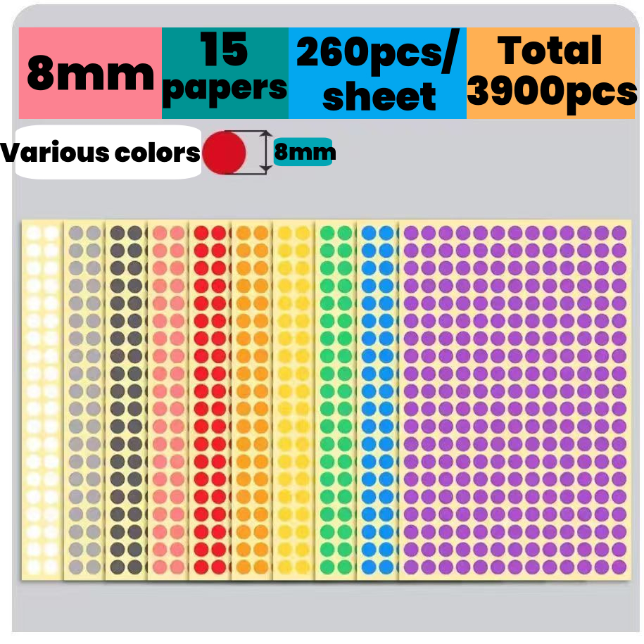 8mm，260Pcs/Sheet Color dot label stickers， 8mm， color label ...