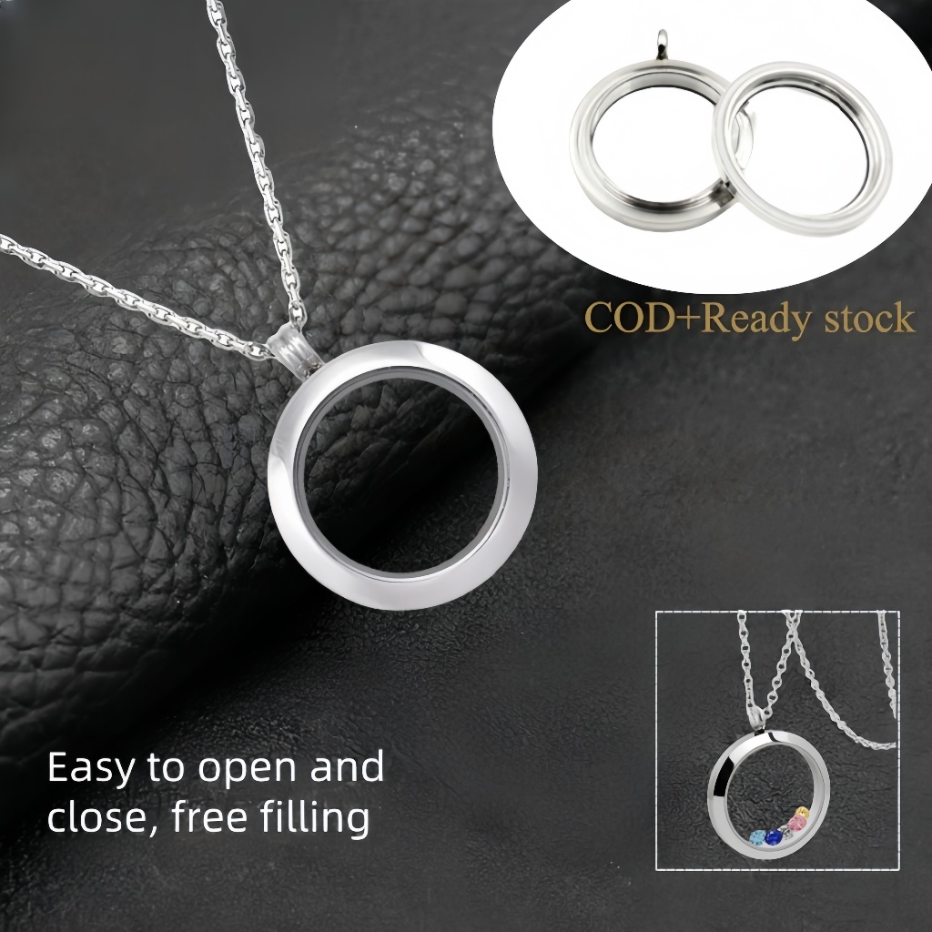 Stainless Steel Photo Locket Necklace 60cm Round Glass Pendant With ...