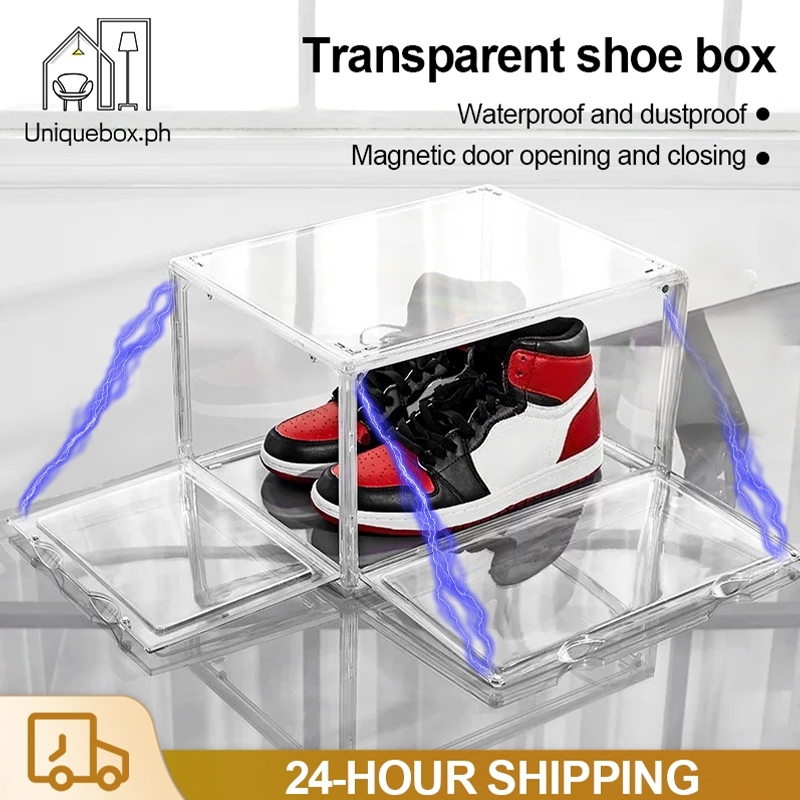 Transparent shoe rack acrylic shoe box stackable storage magnetic door ...