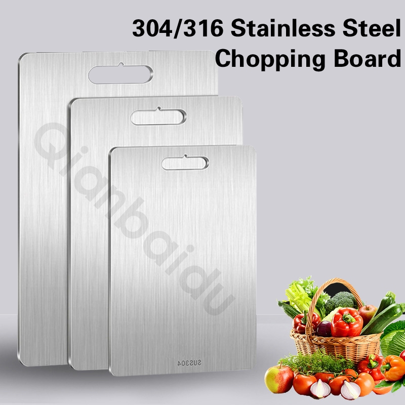 [Qianbaidu] 304/316 Stainless Steel Chopping Board, Antibacterial Double-sided Cutting Board Kitchen