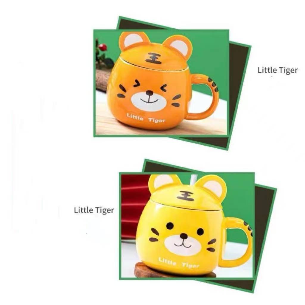 VJ/New creative tiger mug cute cartoon ceramic mug with lid and spoon ...