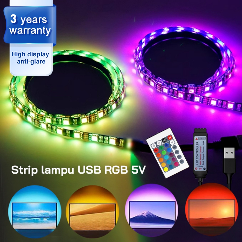 5050 RGB LED USB strip light, with 16 color changes, supporting remote ...