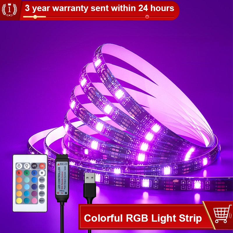 5050 RGB 5V USB - powered LED strip light, equipped with a 24 - key ...