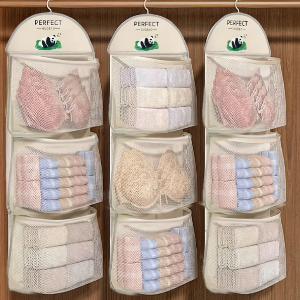 Large Mesh Pocket 3-Tier Hanging Storage Boxes - Bedroom Closet ...
