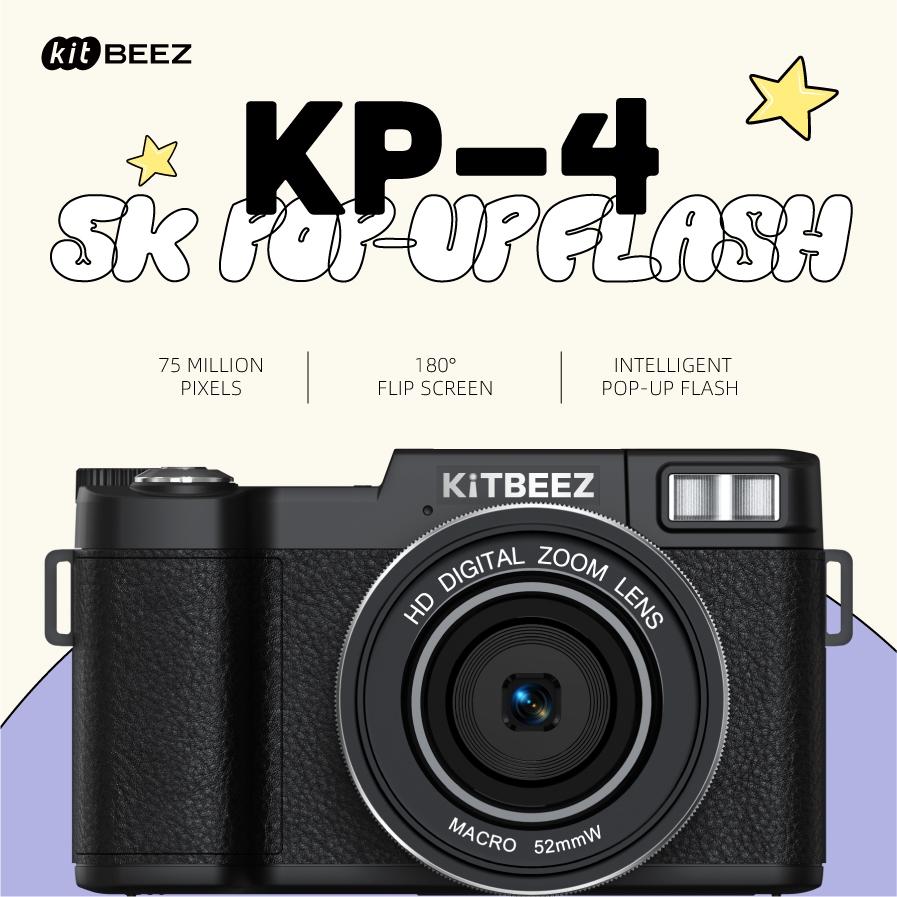KiTBEEZ KP-4 5K WiFi Digital Camera 75MP Smart Pop-Up Flash 18X Zoom ...