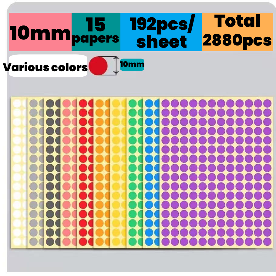 10mm，Students, children, creative DIY works color stickers，192Pcs/Sheet ...