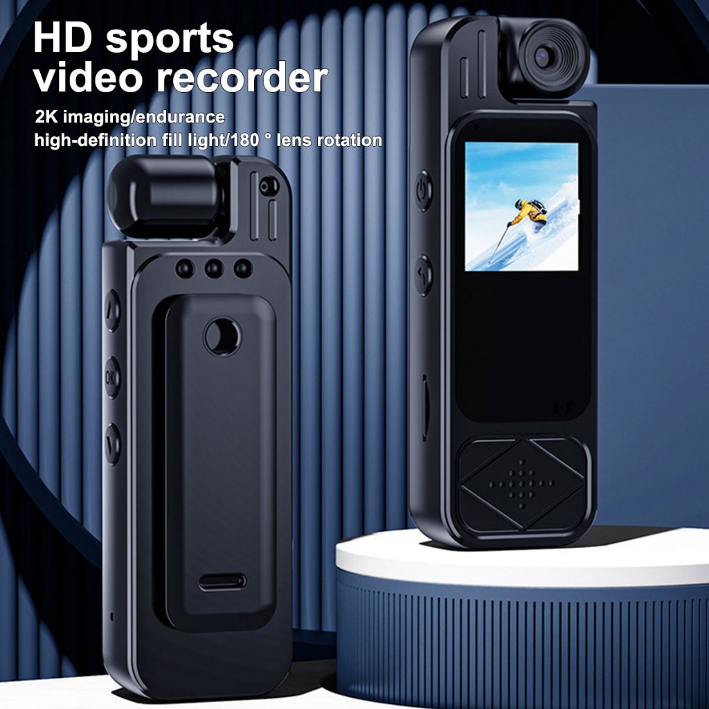 2K HD Body Camera 180° Rotating Lens LCD Screen Adjustable Rear Clip ...