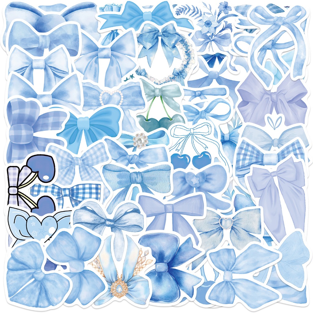 50PCS Cute Blue Bowknot Stickers Waterproof DIY Decorate Phone Laptop ...