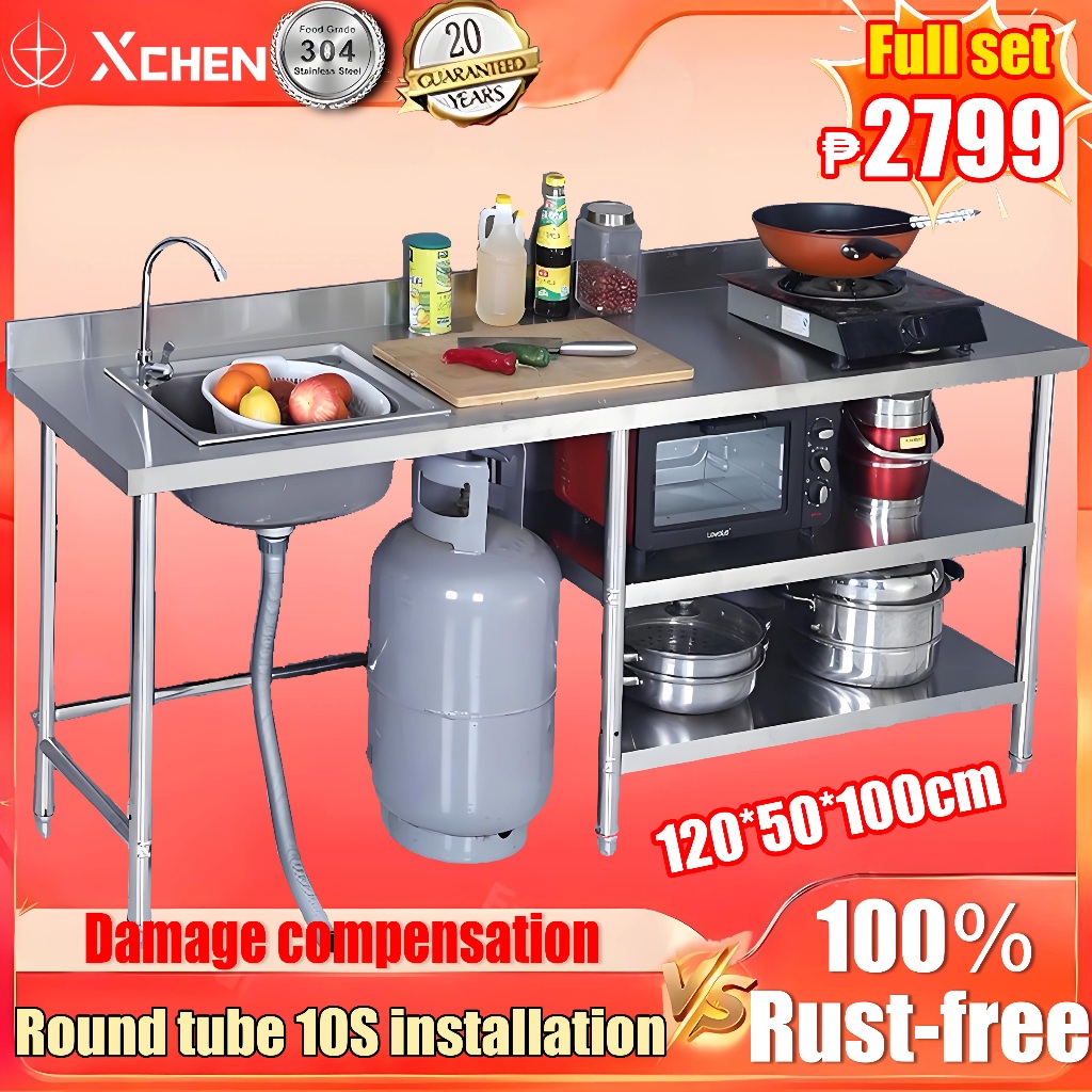 【24-hour shipping】Stainless Steel Kitchen Sink 100/120*50*80cm Single ...