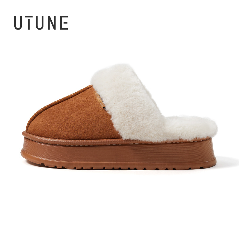 UTUNE Thick-soled Plush Slippers For Women Autumn Winter Indoor Cotton  Slippers For Warm Outdoor Wear