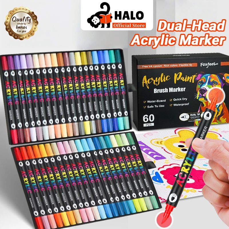 60 Colors Dual-Head Acrylic Marker Pen Coloring Set Highlighter Color ...