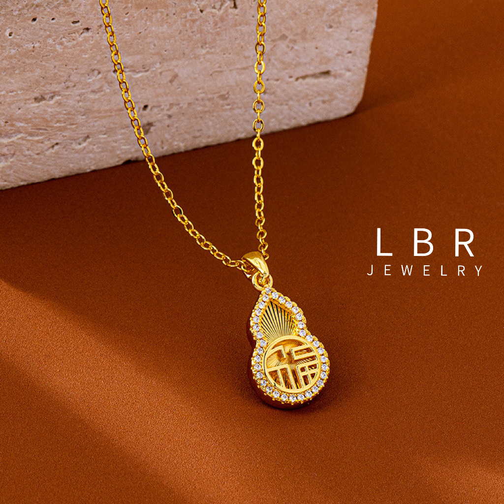 Original 18K Saudi gold pavnable women's pendant necklace with zircon ...